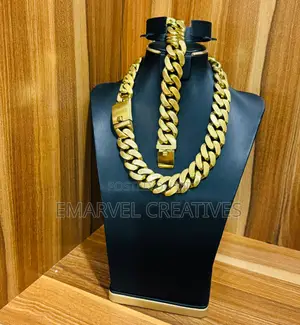 Italian Stainless Steel Thick Cuban Necklace and Hand Chain