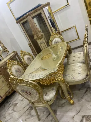 Modern Dinning Set With Six Chairs Gold