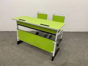 A Set of Student Study Double Desk and 2 Chairs
