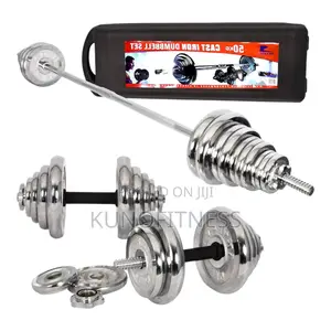 Heavy-Duty 50kg Iron Dumbbell Set With Barbell Rod