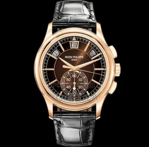 Patek Philippe Geneve Chronograph Calendar Watch Leather