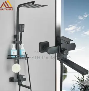 Black Shower Mixers With Head, Hand Shower, Tub Spout, Rack