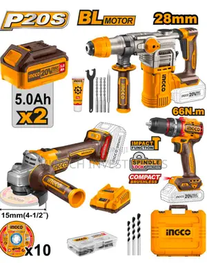 Ingco Cordless 3pcs Combo Kit Hammer,Drill and Angle Grinder