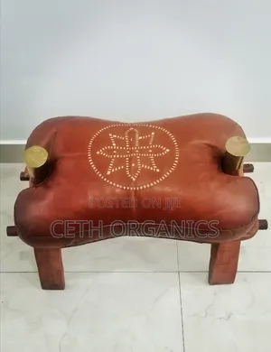 One Set of 2 Leather Camel Stools