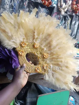 Gold Feather Hand Fan