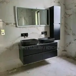 Black Double Cabinet With Led Lights Mirror