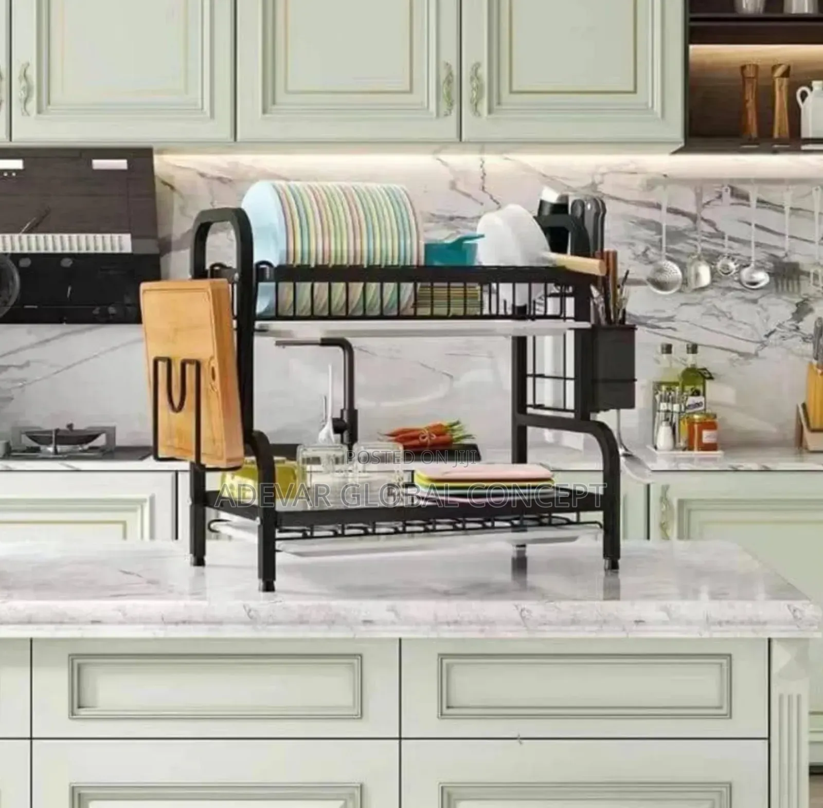 2 Layers Black Dish Drainer Plate Rack