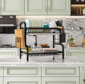 2 Layers Black Dish Drainer Plate Rack
