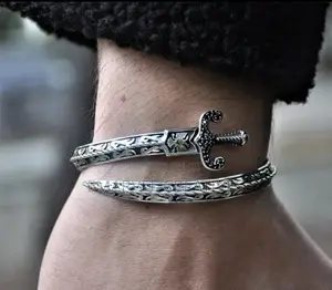 Vintage-Inspired Alloy Open Cuff With Sword Design,