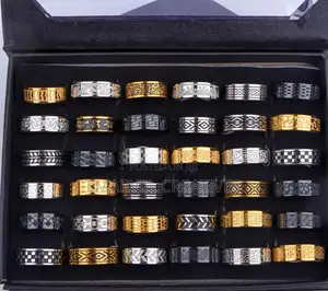1pc Fashion Stainless Steel Rings Set, Retro Carved Pattern,