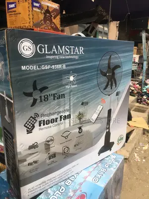 New Glamstar Rechargeable18inches Standing Fan Black