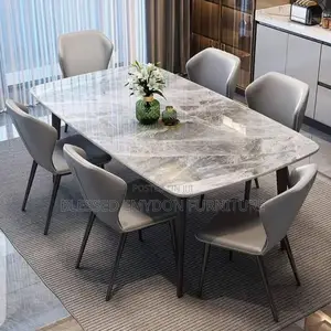 Marblefinish Rectangular Dining Table Set With Padded Chairs