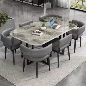 Marble-Finish Rectangulardiningtable Set With Padded Chairs