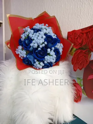 Blue Rose Flower Mixed With Baby Breath