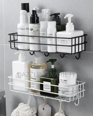 No-drill Bathroom Wall Rack With Hooks (Self Adhesive)