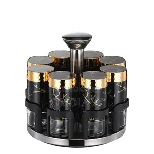 (8pcs) Marble Ceramic Gold Luxury Rotating Spice Rack
