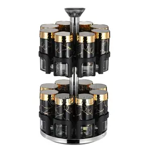 (8pcs) Marble Ceramic Gold Luxury Rotating Spice Rack