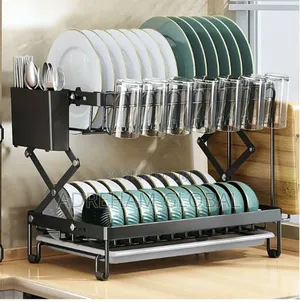 Double-Layer Dish Drying Rack, Foldable Design,Space-Saving