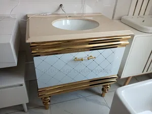 White and Gold 80cm Cabinet