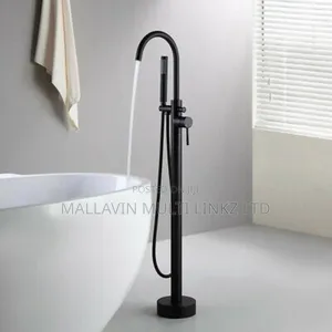 Black Round Floor Mount Freestanding Bath Mixer