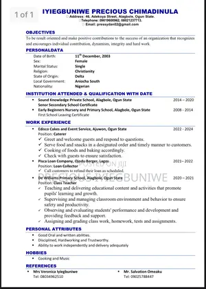 Kitchen Assistant CV at Hotel Capitol