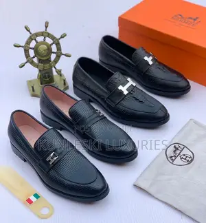 Original Hermes Black Leather Shoes for Men
