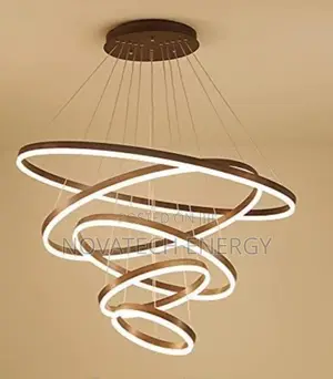 Gold Frame 5 Ring Led Chandelier, White and Warm White Light