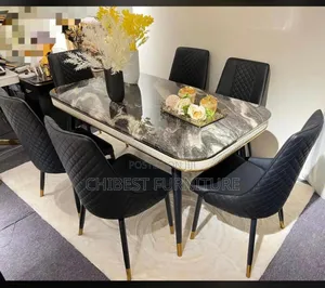 Imported Marble Dining With 6 Executive Leather Chairs.