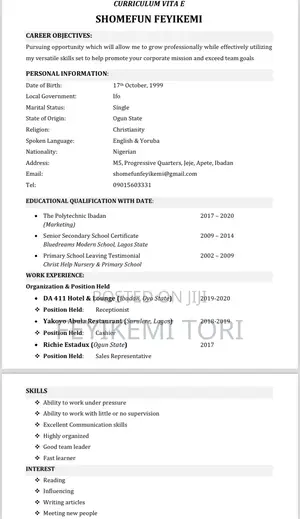 Housekeeping Cleaning CV