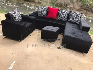 L Shaped Fabric Sofa With an Arm Chair Can Come in Col
