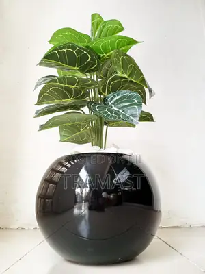 Artificial Taro Mini Potted Plant Black Ball Fiberglass Pot