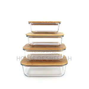 4 in 1 Lock Fresh Glass Bowl With Bamboo Lid