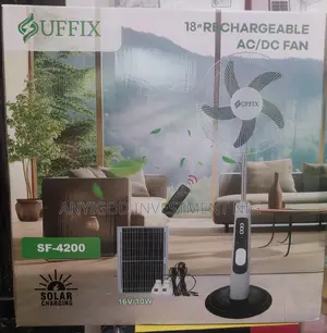 18" Uffix Solar Rechargeable Fan With Panel and Bulb