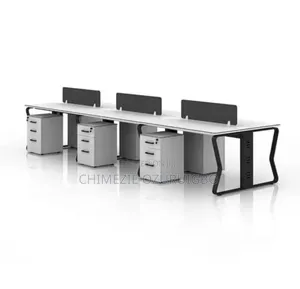 6 Seater White Office Workstation Table
