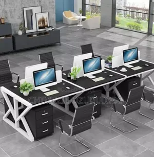 6 Seater Black and White Office Workstation Table