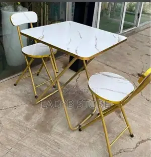 White Design Wooden Foldable 1table 2chairs With Metal Legs