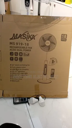 Masika 18" Solar Rechargeable Standing Fan With Bulbs