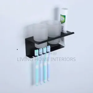 Matt Black Cup and Toothbrush Holder