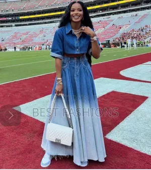 Quality Blue Demin Jacket With Maxi Skirt