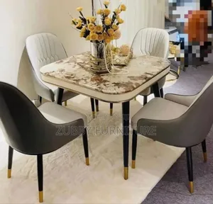 Quality and Imported Marble Top Dining by 4 Chairs