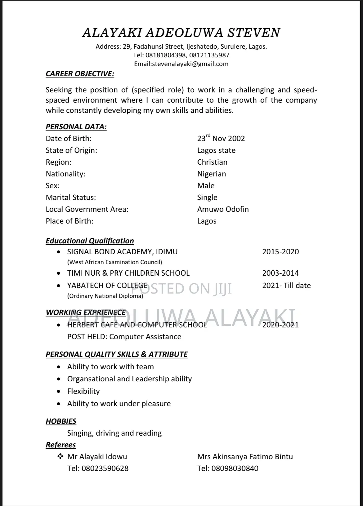 Computing IT CV