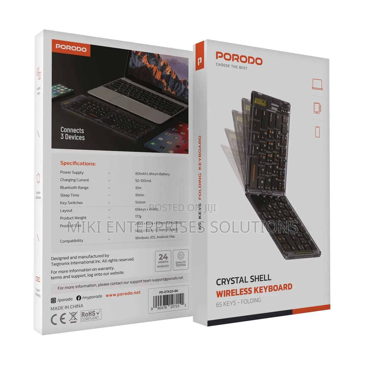 Porodo Transparent Bluetooth Folding Keyboard