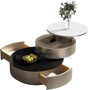Round Coffee Table, Height Adjustable With Hidden Storage,