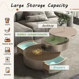 Round Coffee Table, Height Adjustable With Hidden Storage,