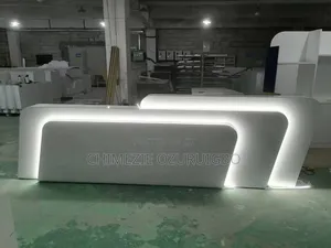 Grey Coloured 2.4 Meters Reception Table With Light Designs