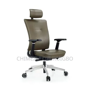 Brown Leather Office Swivel Chair With Headrest
