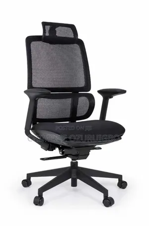 Mesh and Fabric Chair With Adjustable Headrest and Hand Rest