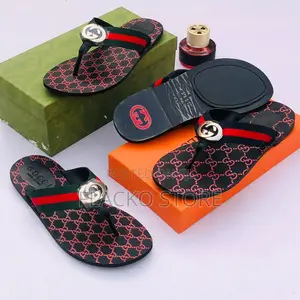 Original Gucci Print Leather Slippers