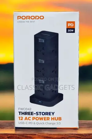 Porodo Fwco42 Three-Storey 12 Ac Power Hub Usb-C Pd