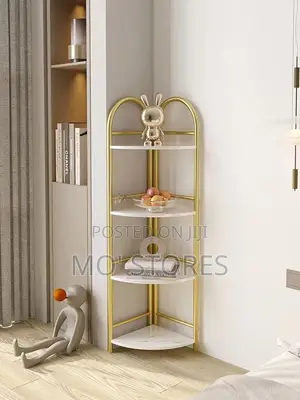 5 Layer Open Conner Shelf With Gold Iron Frame